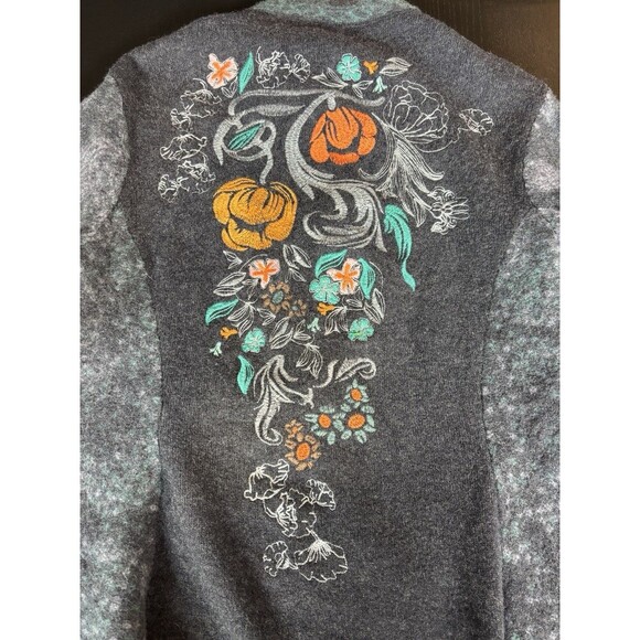 Ivko Wool Cardigan Jacket Grey Floral XXL Zip Front Long Sleeve Embroidered - Picture 14 of 16